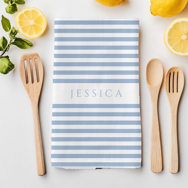 Paño De Cocina Nombre del patrón de rayas azules modernas (Modern Blue Striped Pattern Name Kitchen Towel)