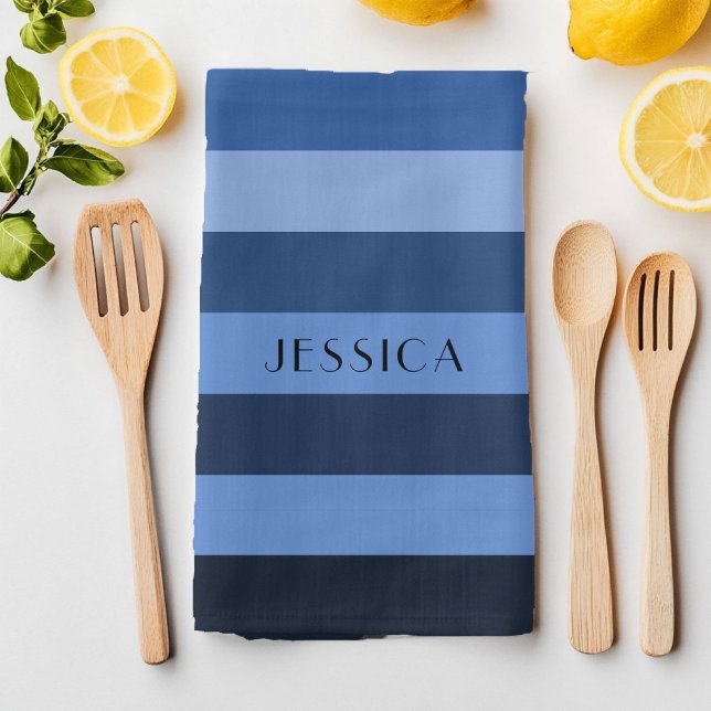 Paño De Cocina Nombre del patrón de rayas azules modernas (Modern Blue Striped Pattern Name Kitchen Towel)