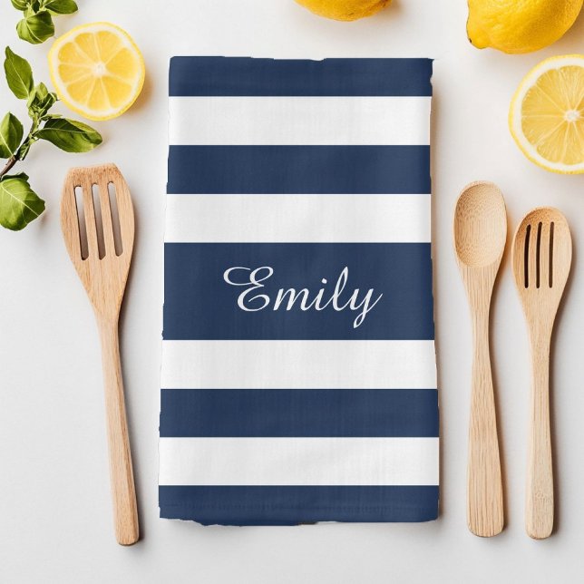 Paño De Cocina Nombre del patrón de rayas azules modernas (Modern Blue Striped Pattern Name Kitchen Towel)