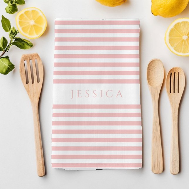 Paño De Cocina Nombre del patrón rayado rosado moderno (Modern Pink Striped Pattern Name Kitchen Towel)