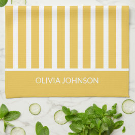 Paño De Cocina Nombre del Personalizable rayado amarillo de veran