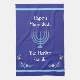 Paño De Cocina NOMBRE DEL Personalizar Blue HANUKKAH Menorah