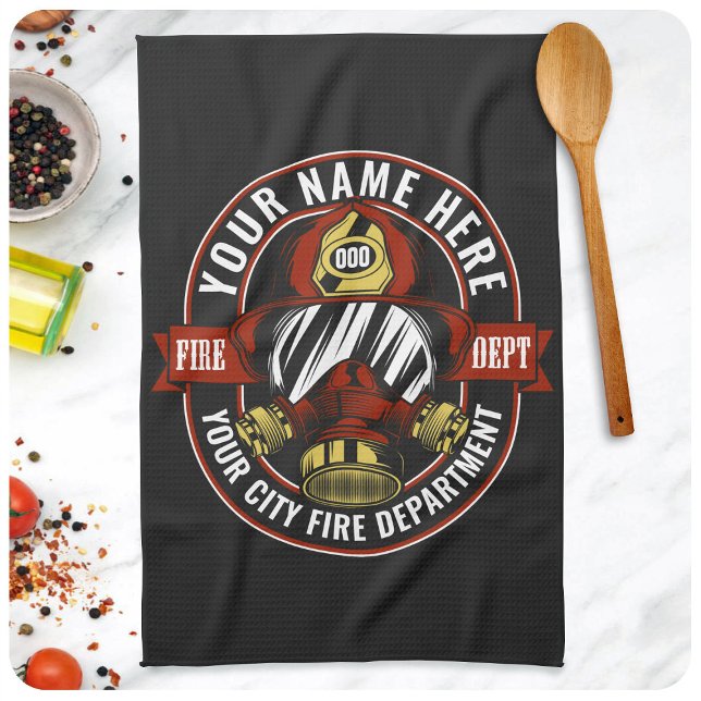 Paño De Cocina NOMBRE DEL personalizar Bombero Máscara Casco Resc (Subido por el creador)