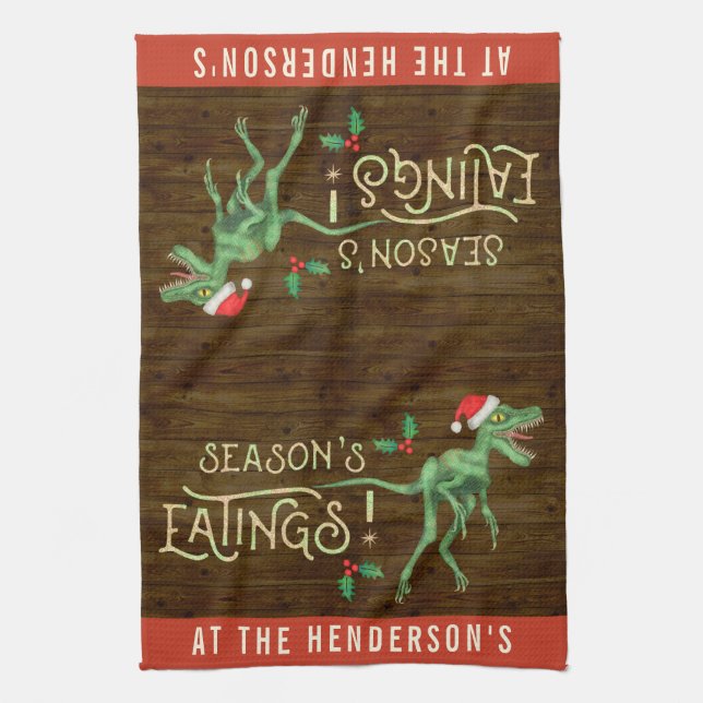 Paño De Cocina Nombre divertido del personalizado del dinosaurio (Vertical)