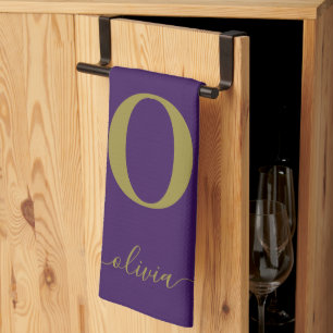 Paño De Cocina Nombre en guión de monograma Personalizado púrpura