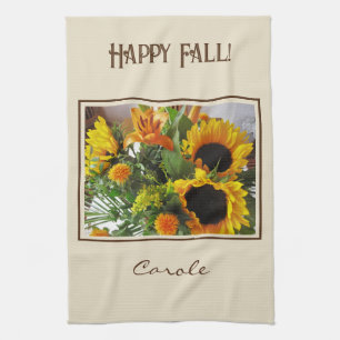 Paño De Cocina Nombre en impresión de girasoles grandes y colorid