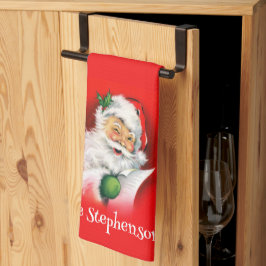 Paño De Cocina Nombre familiar personalizado Winking Santa Navida