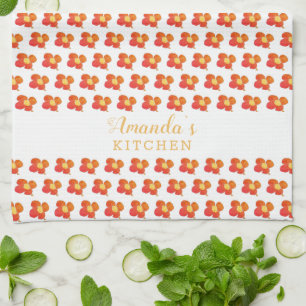 Paño De Cocina Nombre floral de patrón de flor rojo Naranja