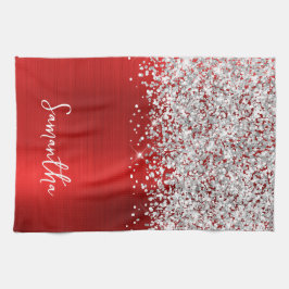 Paño De Cocina Nombre Glam Rojo Brillo Plateado