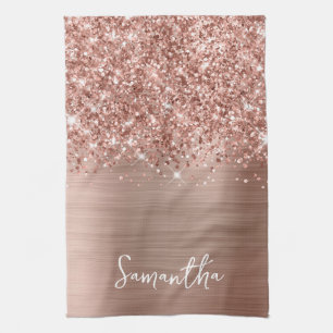 Paño De Cocina Nombre Glam Rosa Dorado Brillante