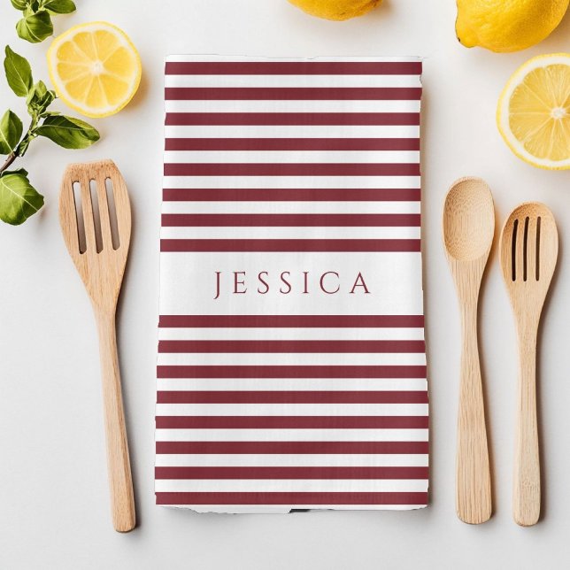 Paño De Cocina Nombre moderno del patrón rayado de Borgoña (Modern Burgundy Striped Pattern Name Kitchen Towel)