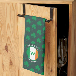 Paño De Cocina Nombre moderno Monograma Bandera irlandesa Shamroc