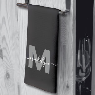 Paño De Cocina Nombre Monograma Blanco Negro