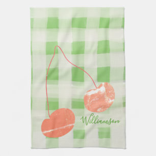 Paño De Cocina Nombre Monograma Comprobar Gingham Pastel Cerezo V