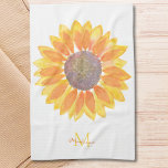 Paño De Cocina Nombre Monograma Girasol<br><div class="desc">Esta toalla de cocina floral está decorada con un girasol color agua amarillo. Personalizar con tu nombre e inicial. Porque creamos nuestra propia obra de arte no encontrarás esta imagen exacta de otros diseñadores. Acuarela original © Michele Davies.</div>