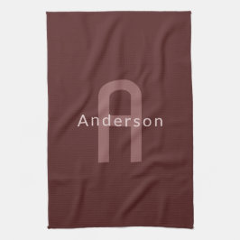Paño De Cocina Nombre Monogramado de aspecto moderno | Maroon Red