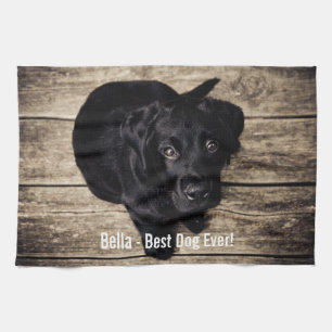 Paño De Cocina Nombre negro personalizado de la foto del perro