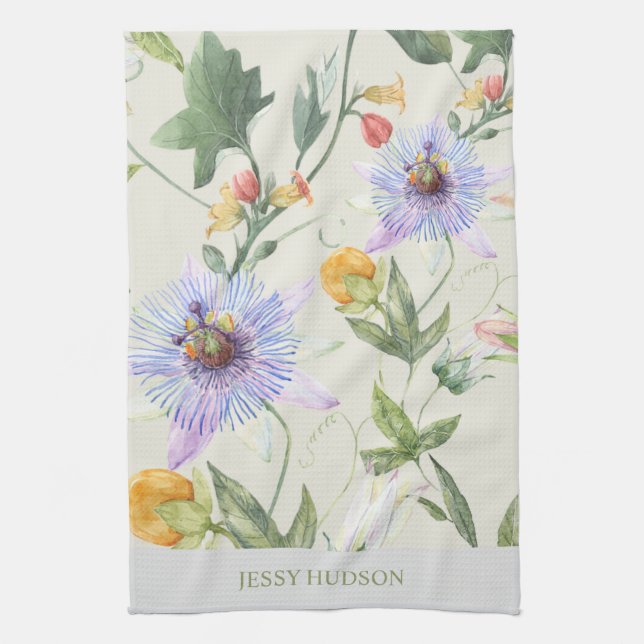 Paño De Cocina Nombre personalizado acuarela Citrus floral botáni (Vertical)