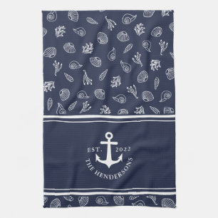 Paño De Cocina Nombre personalizado Anclaje blanco azul de la Mar