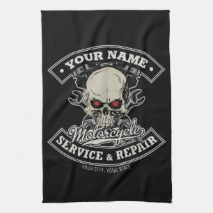 Paño De Cocina NOMBRE Personalizado Biker Mechanic Skull Motorcyc