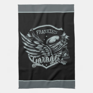 Paño De Cocina NOMBRE Personalizado Biker Skull Wings Motorcycle