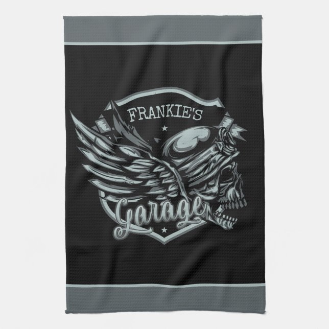 Paño De Cocina NOMBRE Personalizado Biker Skull Wings Motorcycle  (Vertical)