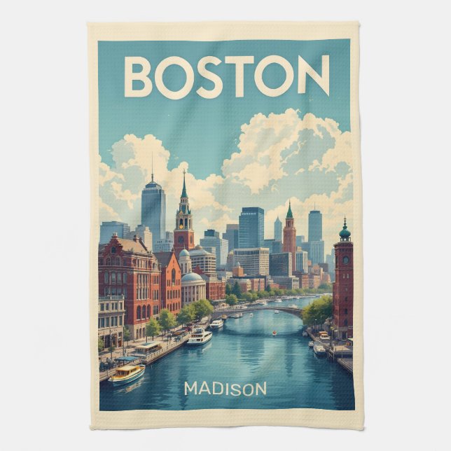 Paño De Cocina Nombre personalizado Boston Massachusetts (Vertical)