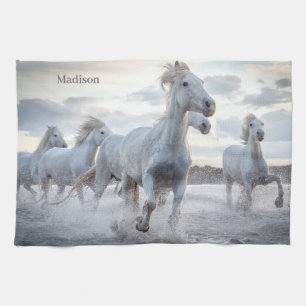 Paño De Cocina Nombre personalizado Caballos blancos