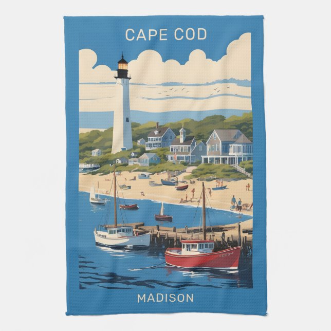 Paño De Cocina Nombre personalizado Cabo Cod Massachusetts (Vertical)