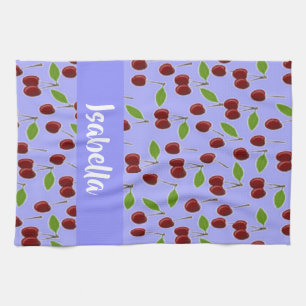 Paño De Cocina Nombre personalizado cerezas patrón azul