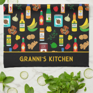 Paño De Cocina Nombre personalizado con patrones de comida caribe