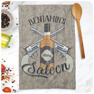 Paño De Cocina NOMBRE personalizado Cowboy Revolver Gun Whiskey S