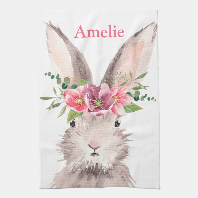 Paño De Cocina Nombre Personalizado Cute Easter Bunny Egg Hung (Vertical)
