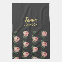 Paño De Cocina Nombre personalizado de flor rosa