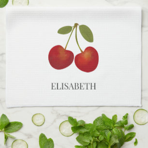 Paño De Cocina Nombre personalizado de fruta de cerezas rojas