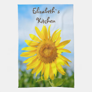 Paño De Cocina Nombre personalizado de girasol amarillo