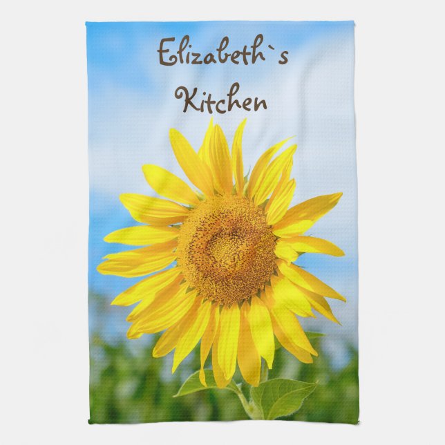 Paño De Cocina Nombre personalizado de girasol amarillo (Vertical)