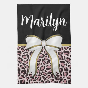Paño De Cocina Nombre personalizado de impresión de leopardo rosa