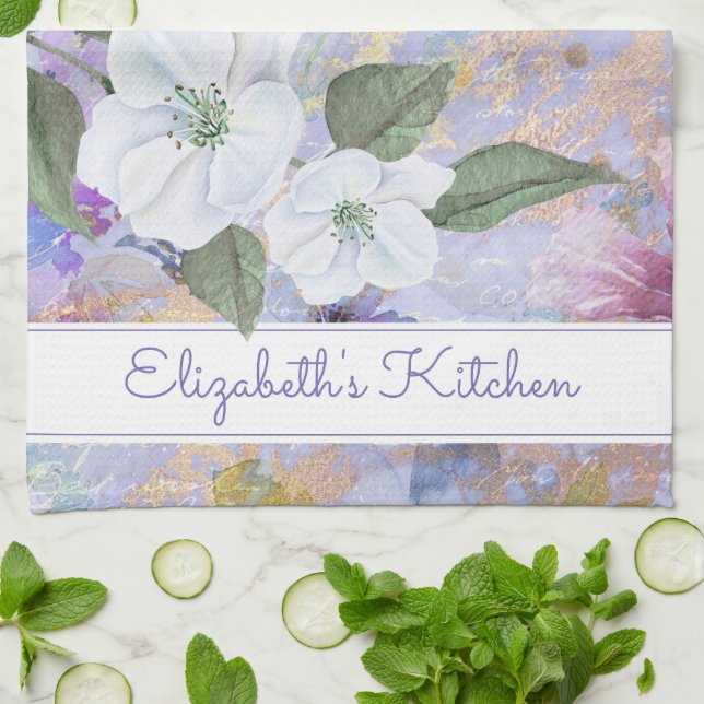 Paño De Cocina Nombre personalizado de la acuarela azul violeta d (Doblado)