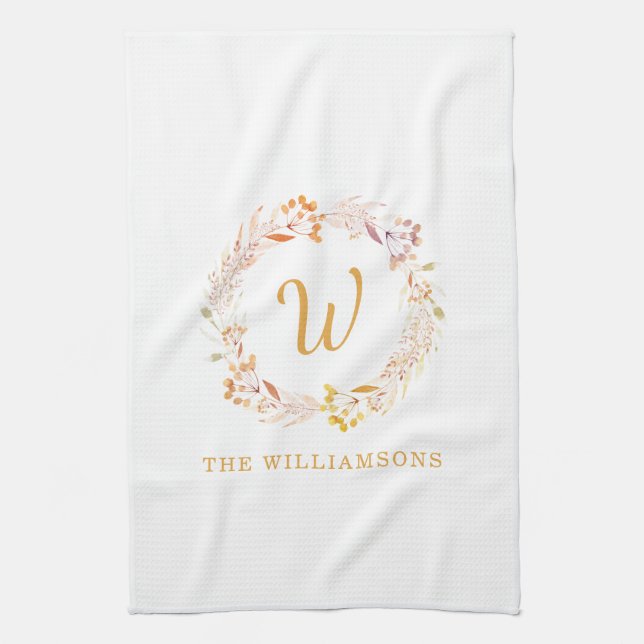 Paño De Cocina Nombre personalizado de la acuarela floral de otoñ (Vertical)