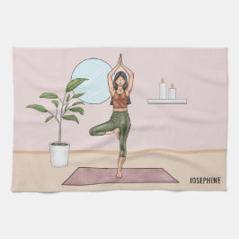 Paño De Cocina Nombre personalizado de la mujer del yoga del árbo