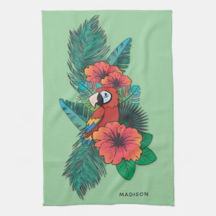 Paño De Cocina Nombre personalizado de loro tropical