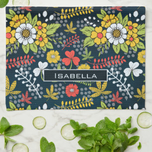 Paño De Cocina Nombre personalizado de patrón floral de flor colo