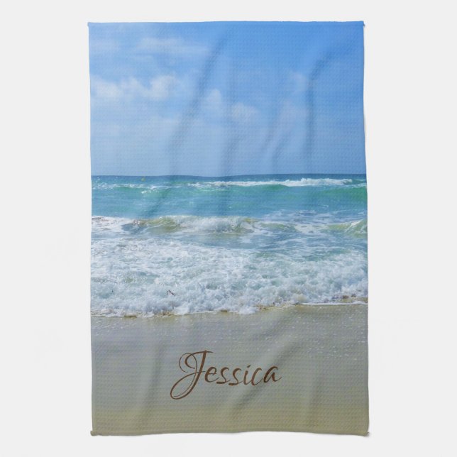 Paño De Cocina Nombre personalizado de playa y mar (Vertical)