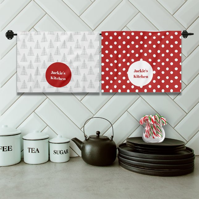 Paño De Cocina Nombre personalizado de puntos y árboles de navida (Subido por el creador)