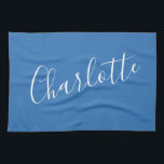 Paño De Cocina Nombre personalizado de script minimalista | Azul<br><div class="desc">Nombre de tipografía de escritura minimalista en toalla de cocina blanca y azul en francés</div>