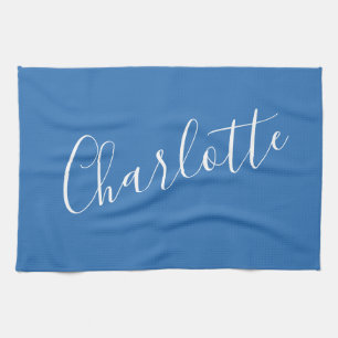Paño De Cocina Nombre personalizado de script minimalista   Azul