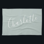 Paño De Cocina Nombre personalizado de script minimalista | Azul<br><div class="desc">Nombre de tipografía de escritura minimalista en toalla de cocina azul turbia</div>