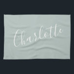 Paño De Cocina Nombre personalizado de script minimalista | Azul<br><div class="desc">Nombre de tipografía de escritura minimalista en toalla de cocina azul turbia</div>