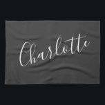 Paño De Cocina Nombre personalizado de script minimalista | Blanc<br><div class="desc">Nombre de tipografía de escritura minimalista en toalla de cocina en blanco y negro</div>
